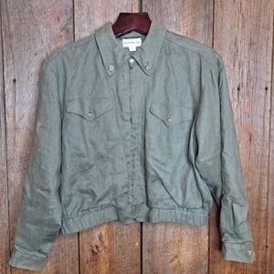 Vintage 80s/90s Retro Gorp Linen Cropped Bomber Jacket Women's L Barry Bricken